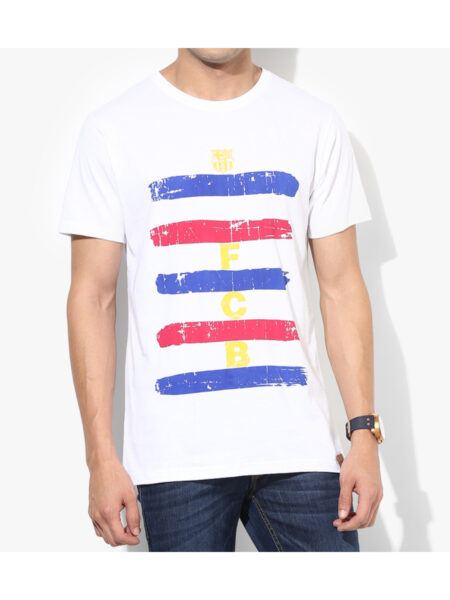 F.C. Barcelona T Shirt Mens Printed Stripe Round Neck F.C. Barcelona T Shirt Mens Printed Stripe Round Neck